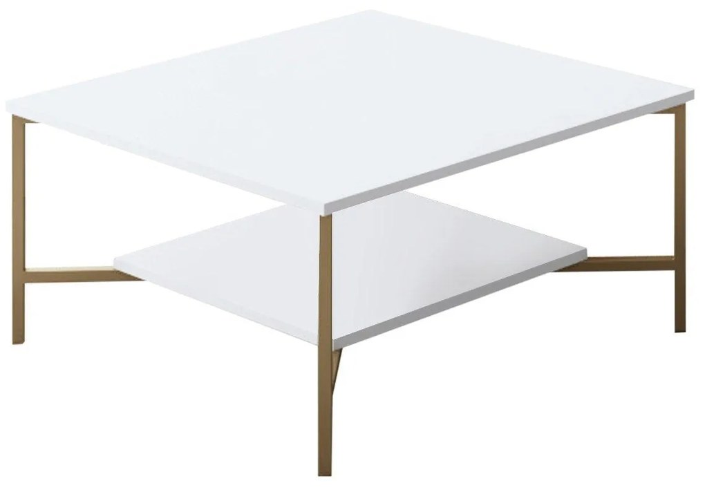 Masuta Cafea, PAL Melaminat / Metal, Gold Line, Negru / Auriu, 80 x 80 x 40 cm