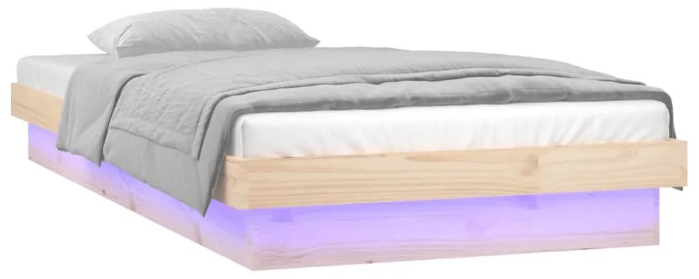 Cadru de pat cu LED, mic Single 2FT6, 75x190 cm, lemn masiv Maro, 75 x 190 cm