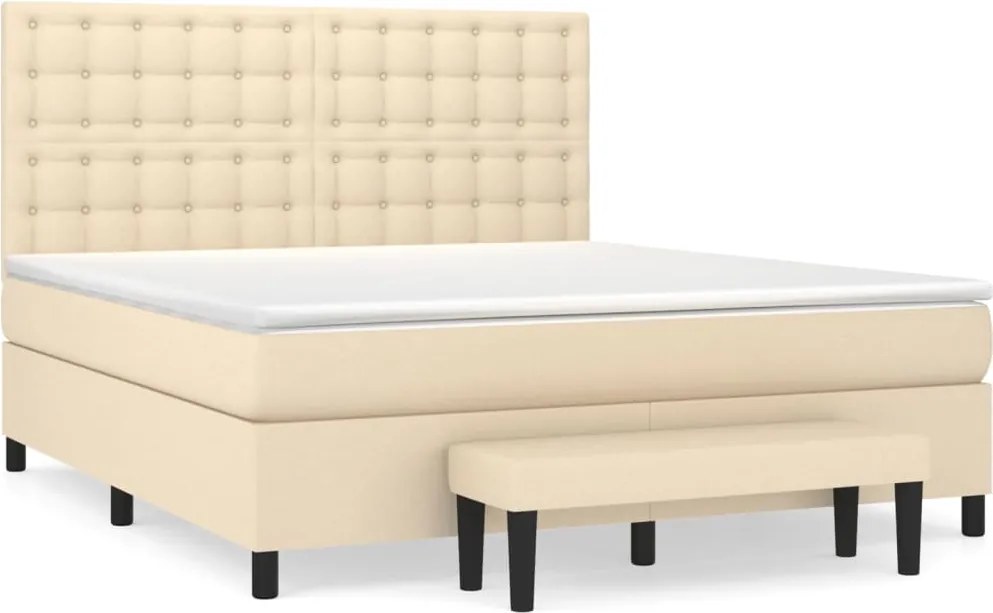 vidaXL Pat continental cu saltea, crem, 180x200 cm, textil