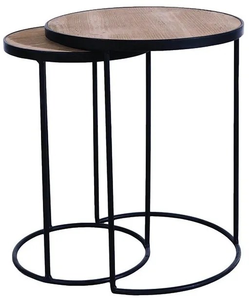 Set 2 masute de cafea, din lemn, D 45 cm, Brooklyn