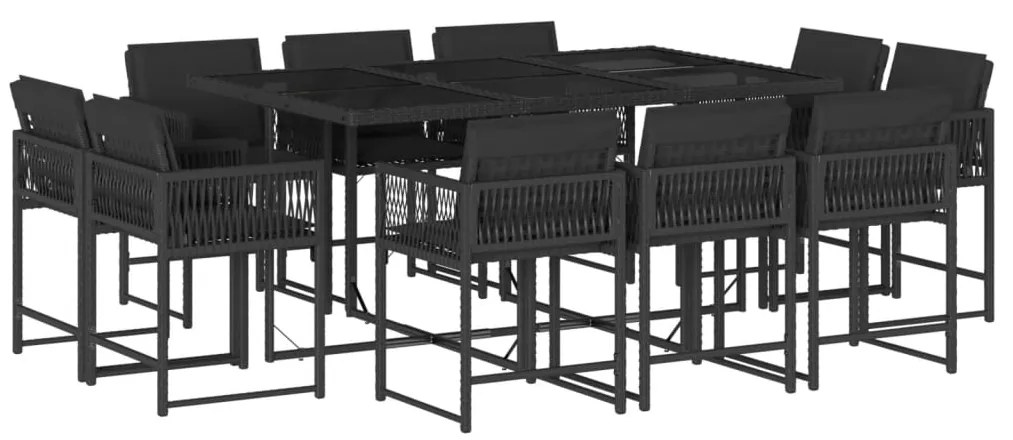 3211567 vidaXL Set mobilier de exterior cu perne, 11 piese, negru, poliratan