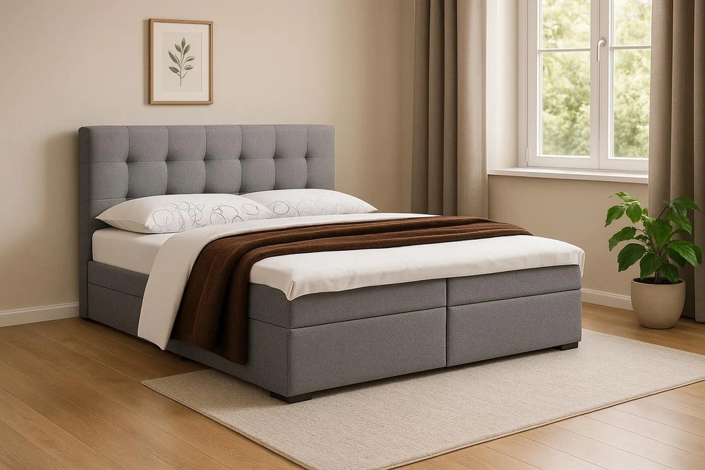 Pat matrimonial Boxspring 180 cm Fade 2 (gri) ( cu saltea și sp. depozitare). 1046502