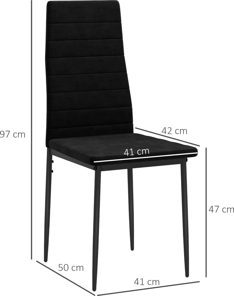 HOMCOM Set de 4 scaune pentru sufragerie, design fără brațe, tapițerie din material textil, picioare metalice, Negru | Aosom Romania