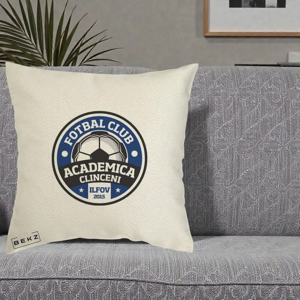 Perna Personalizata Academica Clinceni Fotbal Club, 40x40 cm, Ecru, Husa Detasabila, Perna Inclusa, BEKZ®