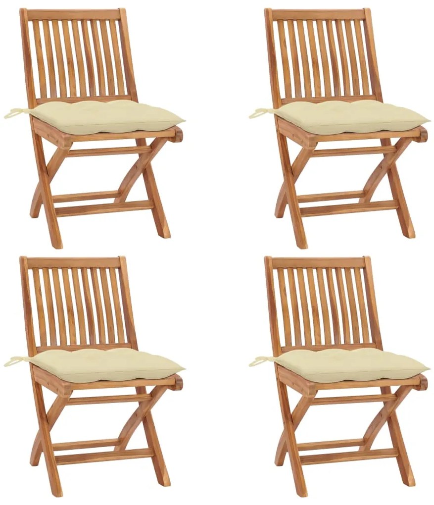vidaXL Scaune grădină pliabile cu perne, 4 buc, lemn masiv tec