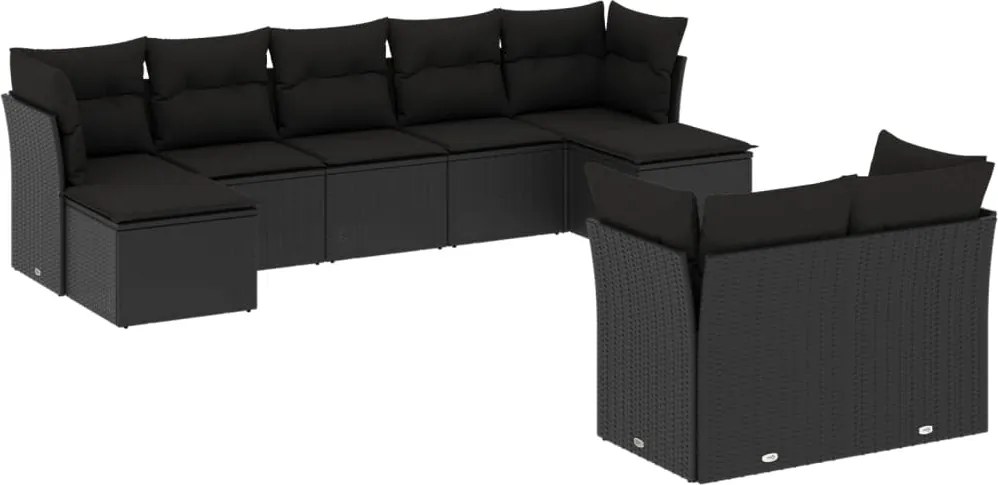 vidaXL Set mobilier de grădină cu perne, 9 piese, negru, poliratan