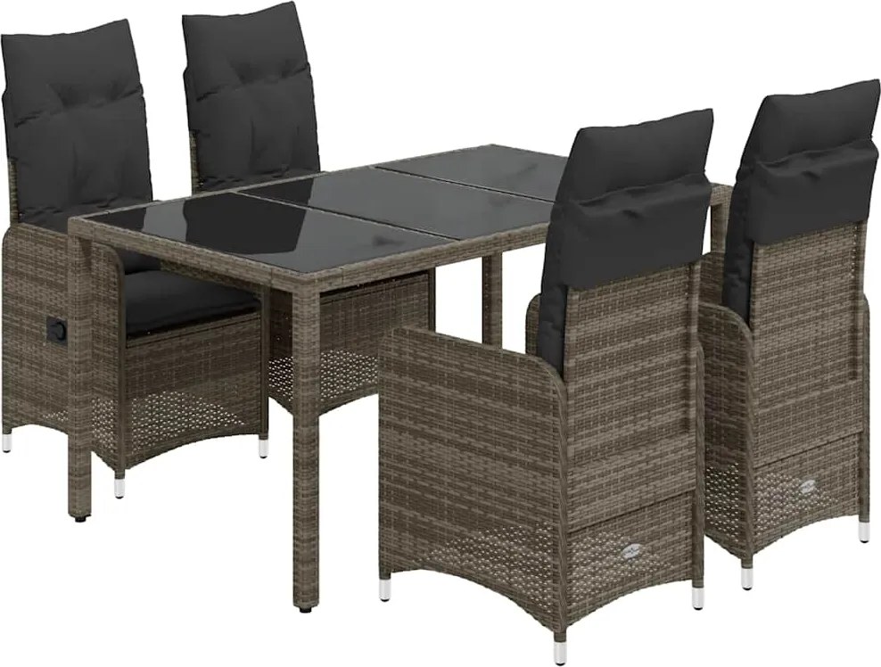 vidaXL Set bistro de grădină cu perne, 5 piese, gri, poliratan