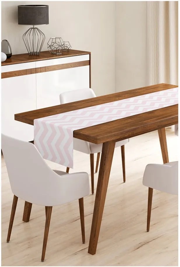 Napron din microfibră pentru masă Minimalist Cushion Covers Pink Stripes, 45 x 145 cm