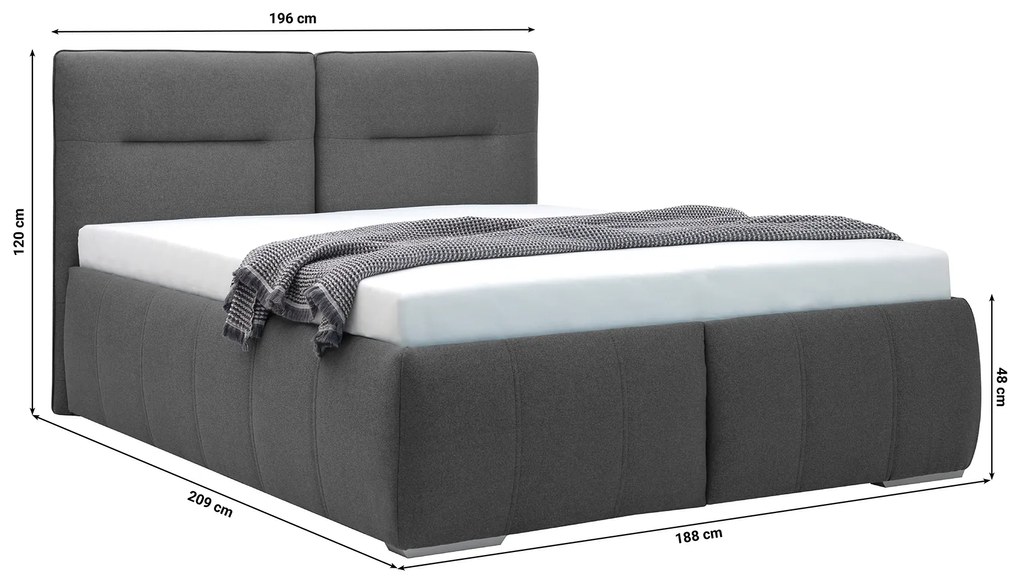 Pat matrimonial 180 cm Isuna (Gri închis) (cu somieră) (cu sp. depozitare). 1100765
