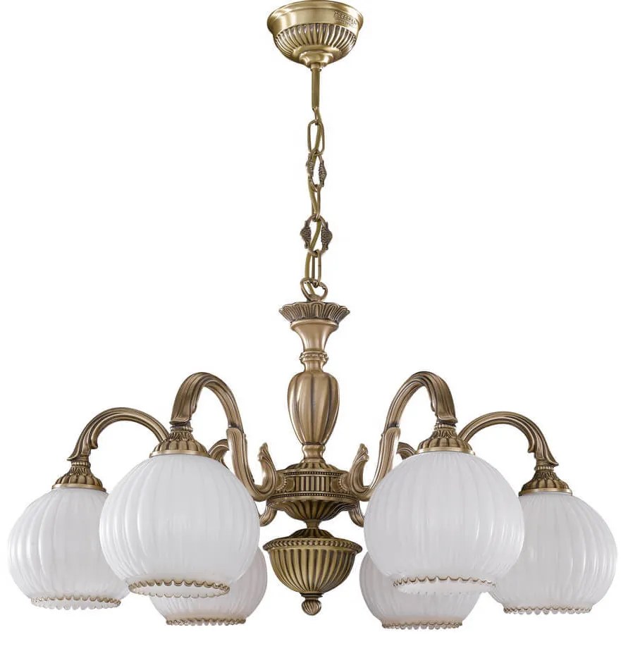 Candelabru cu 6 brate clasic design italian din alama, sticla 9200 RA-L. 9200/6