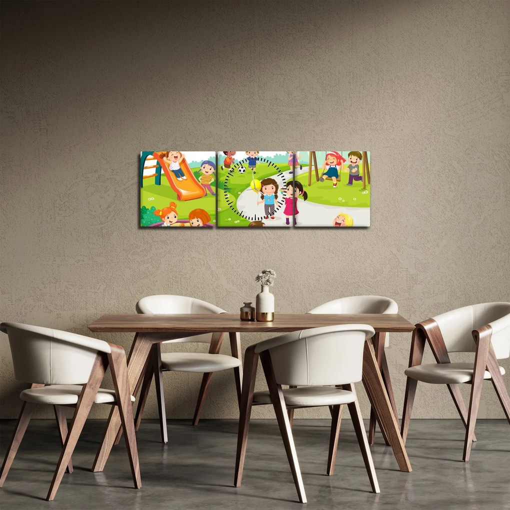 Tablou cu bucuriile copiilor în nisip (cu ceas) (90x30 cm)