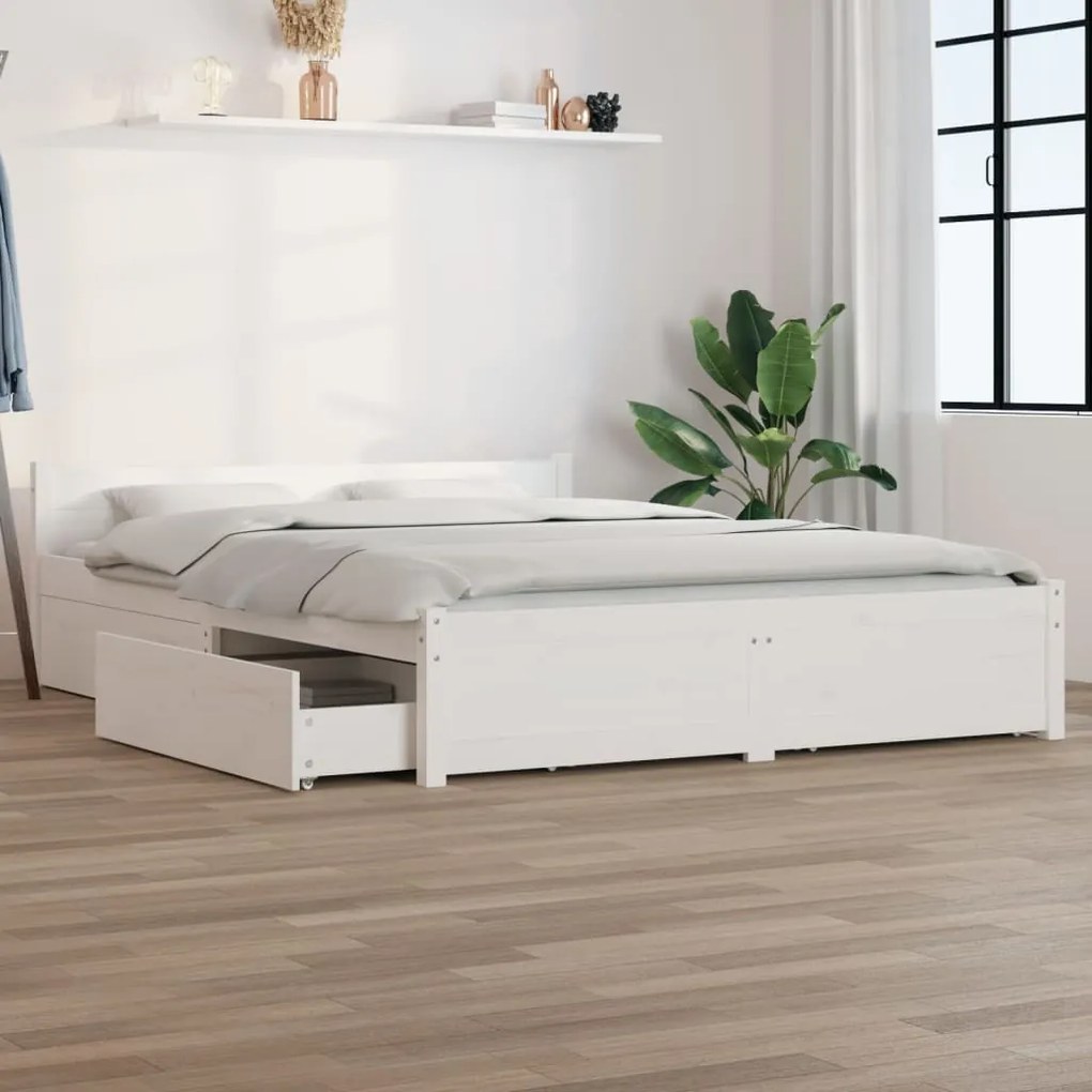 vidaXL Cadru de pat cu sertare, alb, 120x200 cm