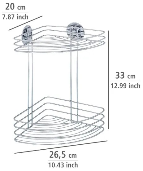 WENKO 18914100 - Poliță de colț TURBO-LOC RUND, oțel, 26,5 x 33 cm, crom lucios