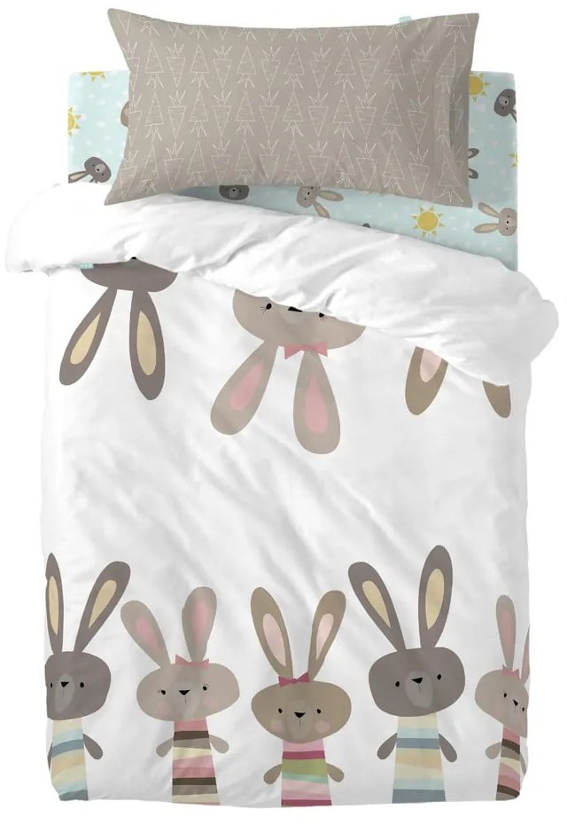 Cearceaf din bumbac pentru copii Moshi Moshi Rabbit Family, 70 x 140 cm