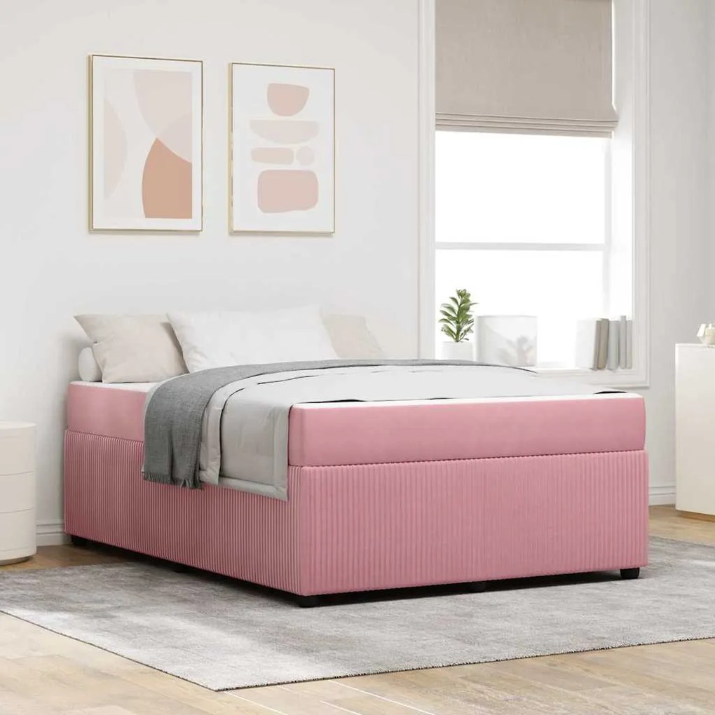 vidaXL Cadru de pat cu saltea Altele Roz 140 x 200 cm Catifea