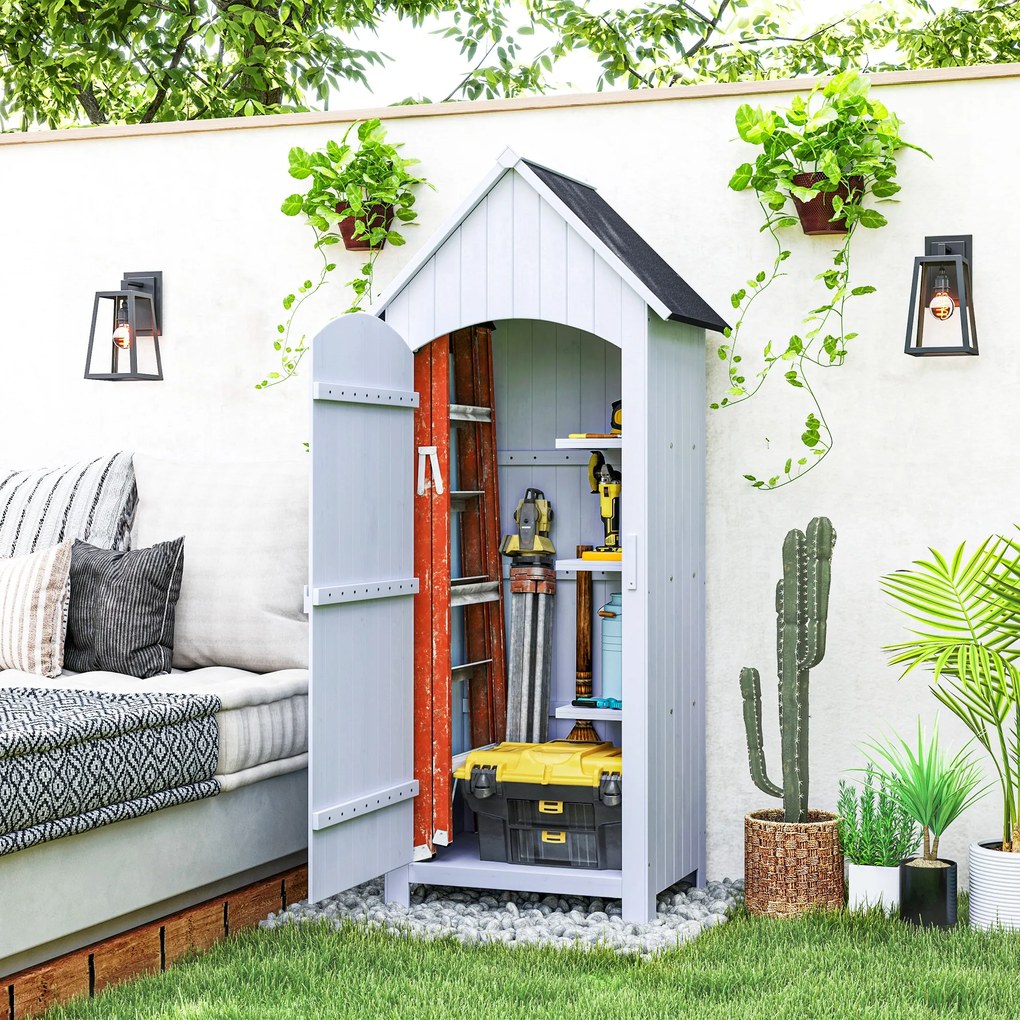 Outsunny Magazie de Scule de Gradina din Lemn Impermeabila cu Usi si Rafturi, 77.5x54.2x179.5 cm | Aosom Romania