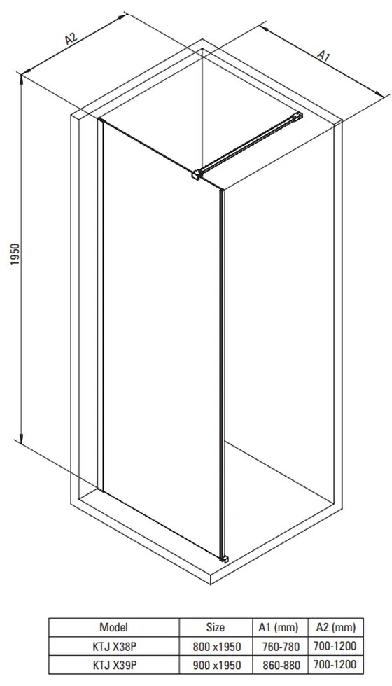 Paravan dus walk-in sticla securizata 90x195 cm otel slefuit Deante Prizma Otel slefuit, 900x1950 mm