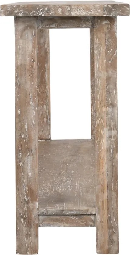 Consolă hol în stil etnic, din lemn de tec reciclat, natur, cu raft jos și picioare înclinate, finisaj patinat, 90 x 240 x 46 cm, „Granville”