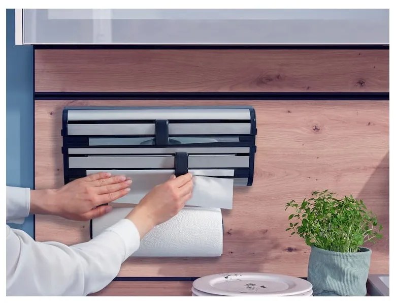 Dispenser pentru prosoape de bucătărie din hârtie și folie de aluminiu argintiu de montat pe perete din metal Parat Royal – LEIFHEIT