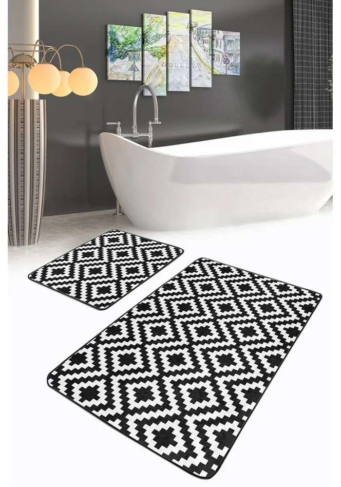 Covorașe de baie albe/negre 2 buc. 60x100 cm – Mila Home