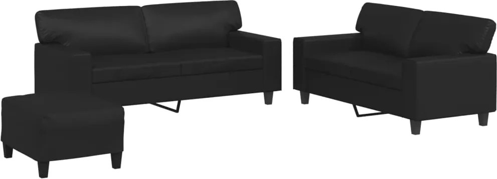 vidaXL Set de canapele, 3 piese, negru, piele ecologică