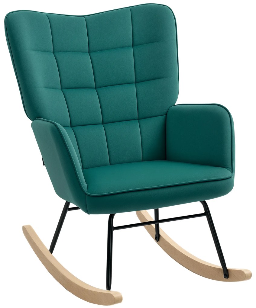 HOMCOM Fotoliu cu leagăn rocking chair acoperiș din catifea structură din oțel 71 x 98 x 101 cm Verde | Aosom Romania