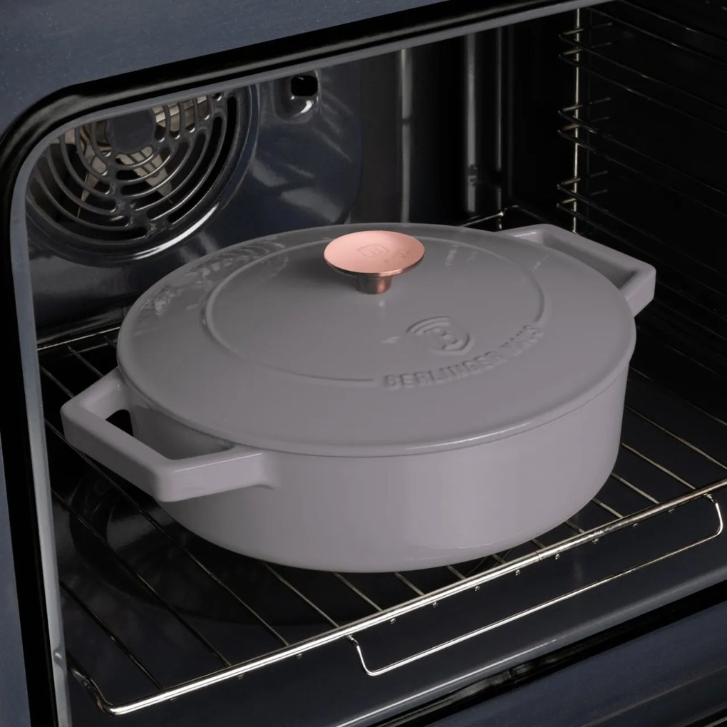 Cratiță din fontă emailata cu capac 26 cm, 2.57 L Berlinger Haus Taupe Collection BH 6527, pentru gătit lent, compatibilă cuptor/plite