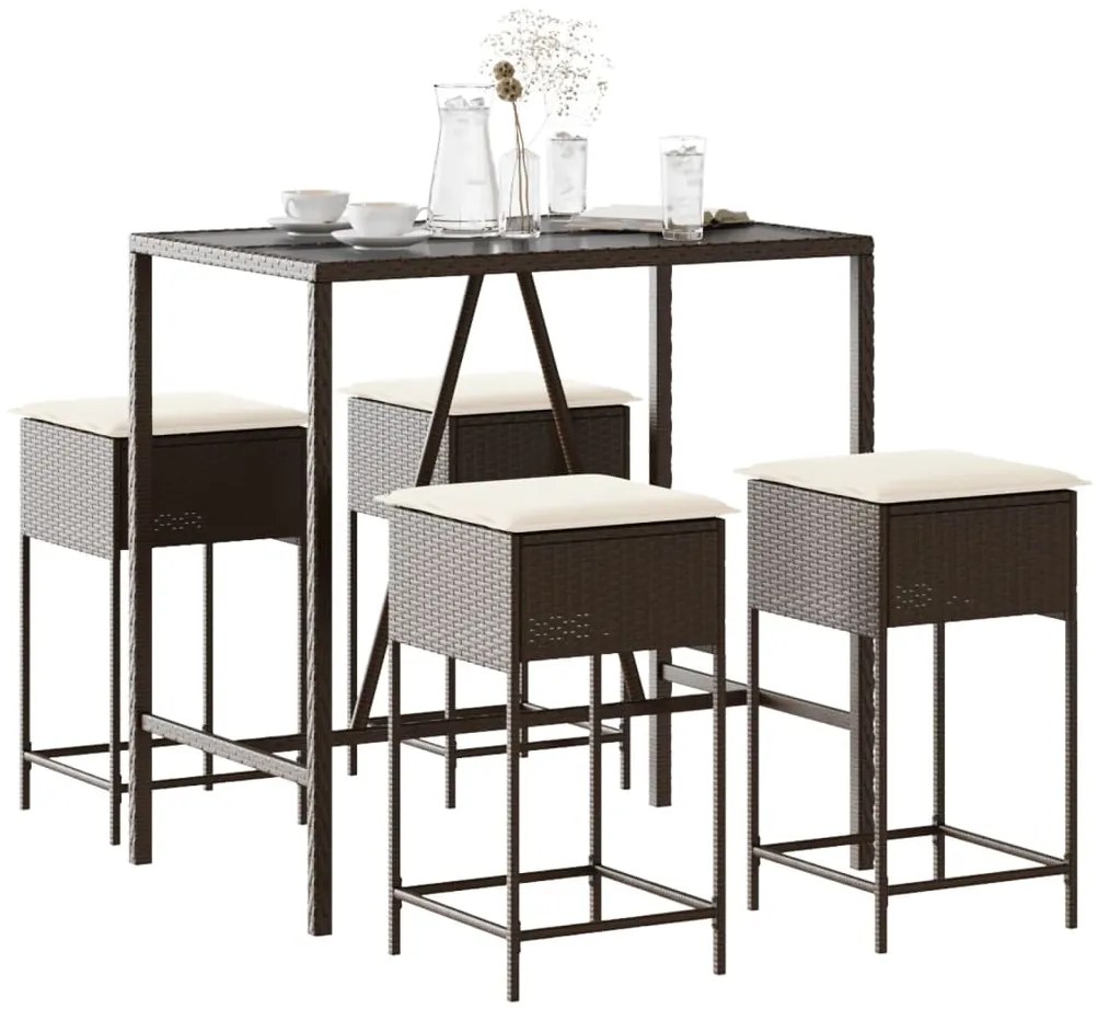 3261464 vidaXL Set mobilier bar de grădină cu perne, 5 piese, maro, poliratan