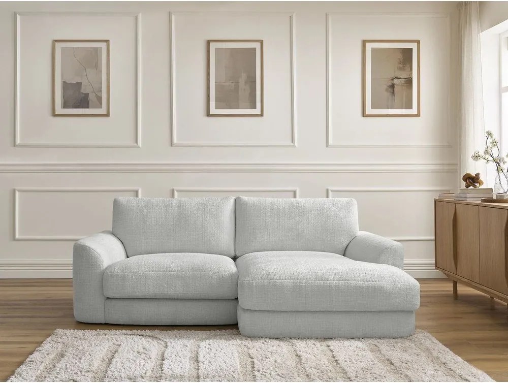 Colțar gri deschis cu tapițerie din chenille (cu colț pe partea dreaptă/cu șezlong) Leonore – Bobochic Paris