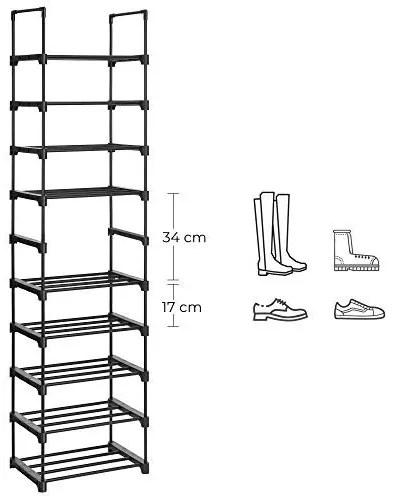 Pantofar set 2 rafturi Songmics, Negru, 45x30x174 cm