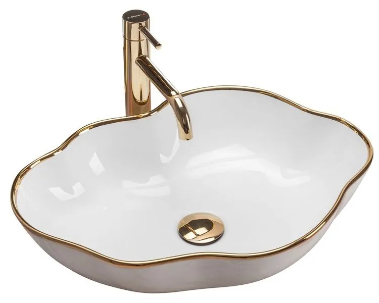 Lavoar alb/auriu pe blat Rea Pearl Gold Edge 51,5 cm