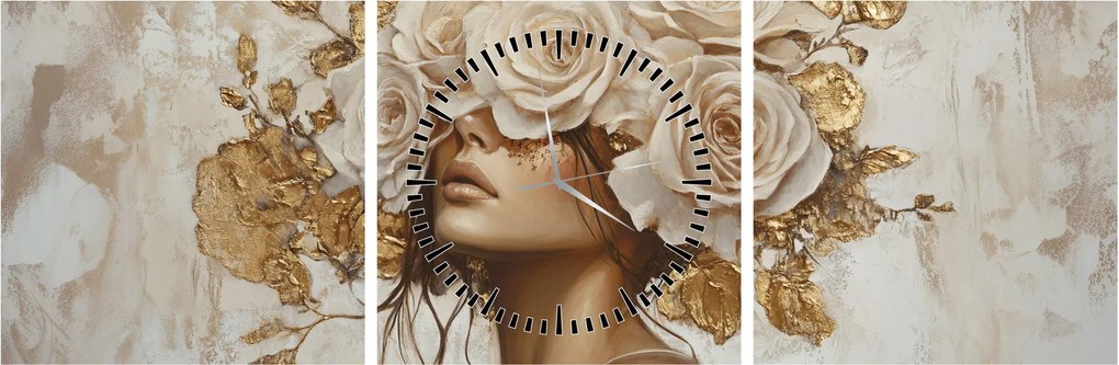 Tablou - Fată cu Trandafiri (cu ceas) (90x30 cm)