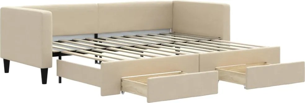 vidaXL Pat de zi cu extensie și sertare, crem, 80x200 cm, textil