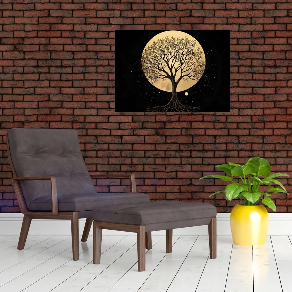 Tablou pe sticlă – Arbore în lună plină aurie I. (70x50 cm)