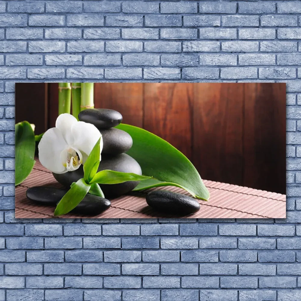 Tablou pe panza canvas Pietrele de flori Frunze Floral Alb Negru Verde