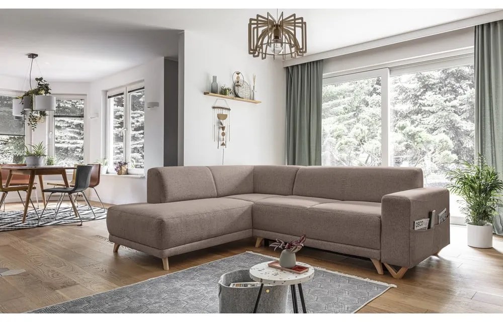 Colțar maro extensibil/cu spațiu de depozitare (cu colț pe partea stângă/în formă de ”L”) Classy Sophie – Miuform