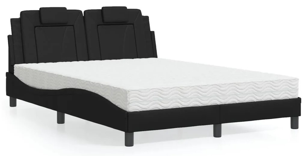 vidaXL Pat cu saltea, negru, 140x200 cm, piele ecologică