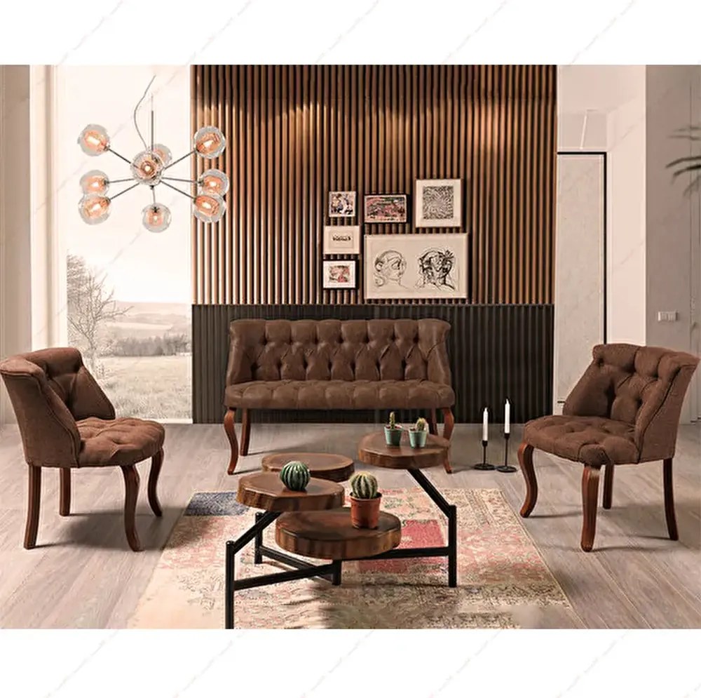 Set canapea 2 persoane cu 2 fotolii, Cafe Homs maro