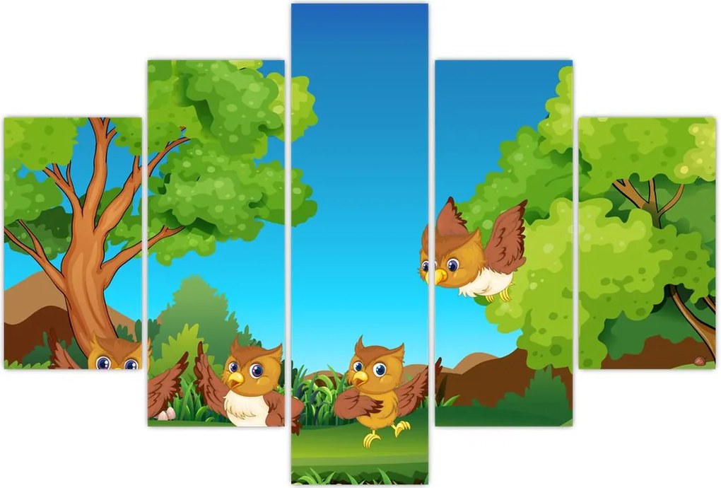 Tablou - Bufnițe vesele (150x105 cm)