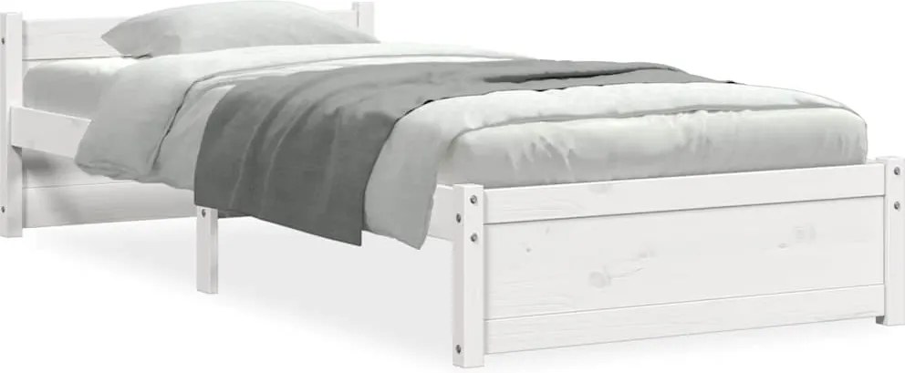 vidaXL Cadru de pat single, alb, 90x190 cm, lemn masiv