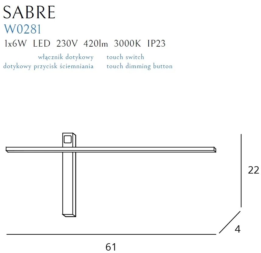 Aplica de perete LED SABRE negru, 61cm W0281 MX