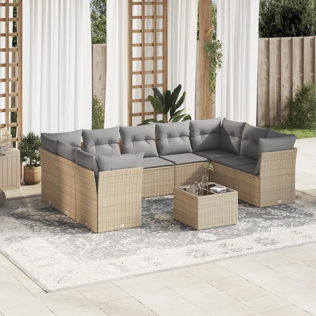 vidaXL Set canapele de grădină cu perne, 10 piese, bej, poliratan