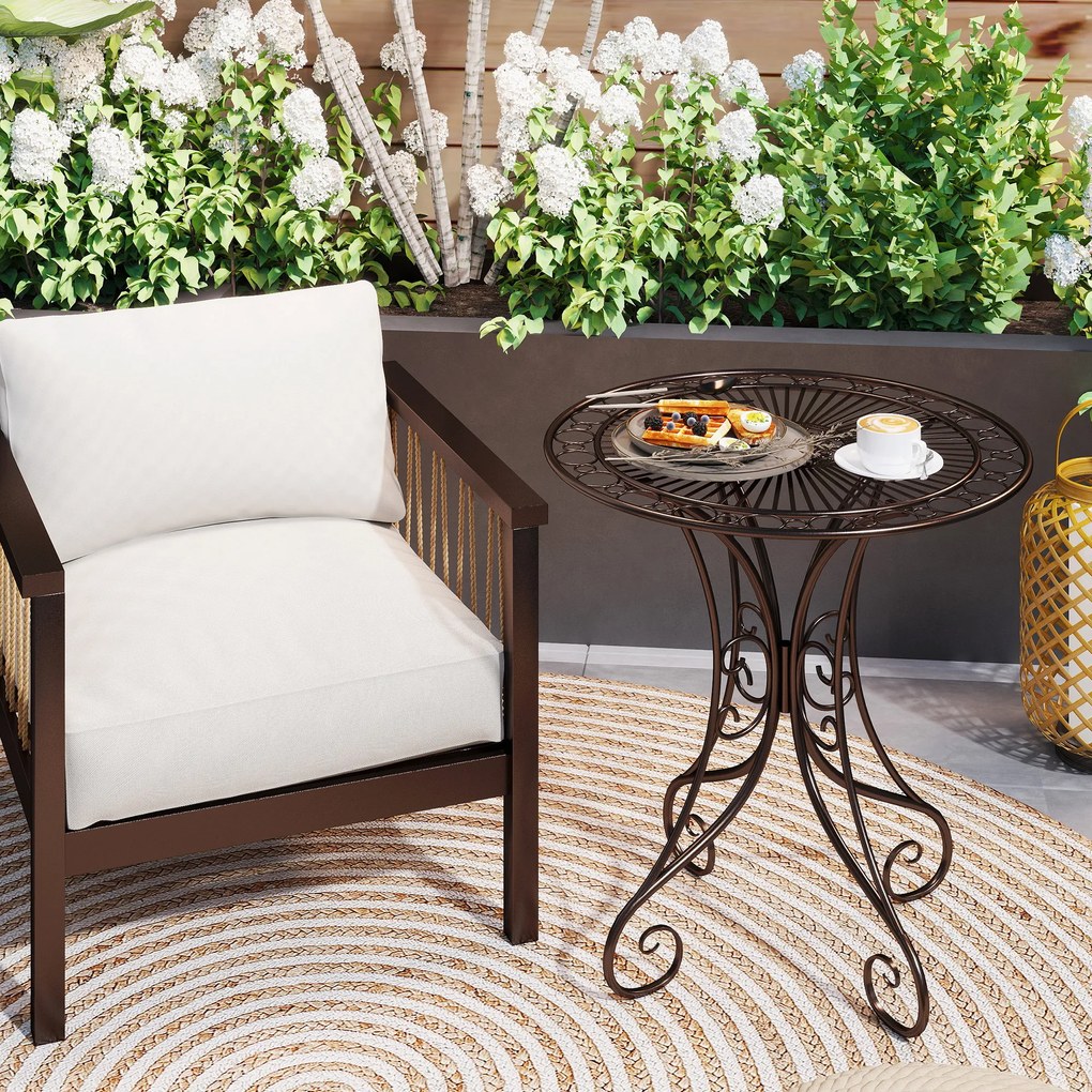 Outsunny Masă de grădină rotundă Ø 85 cm, masă de terasă cu cadru metalic, greutate suportată 50 kg, pentru interior și exterior, maro | Aosom Romania