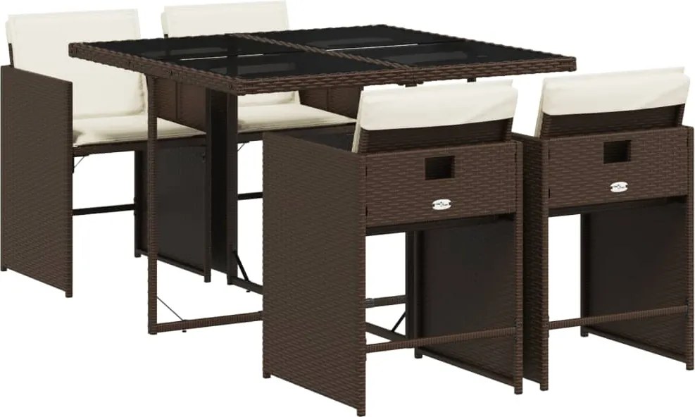 vidaXL Set mobilier de grădină, 5 piese, cu perne, maro, poliratan