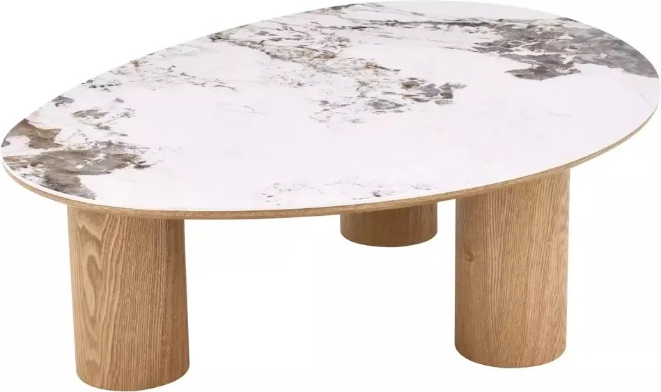 Măsuță de cafea Adelis alb lucios / stejar – L110 x l80 cm