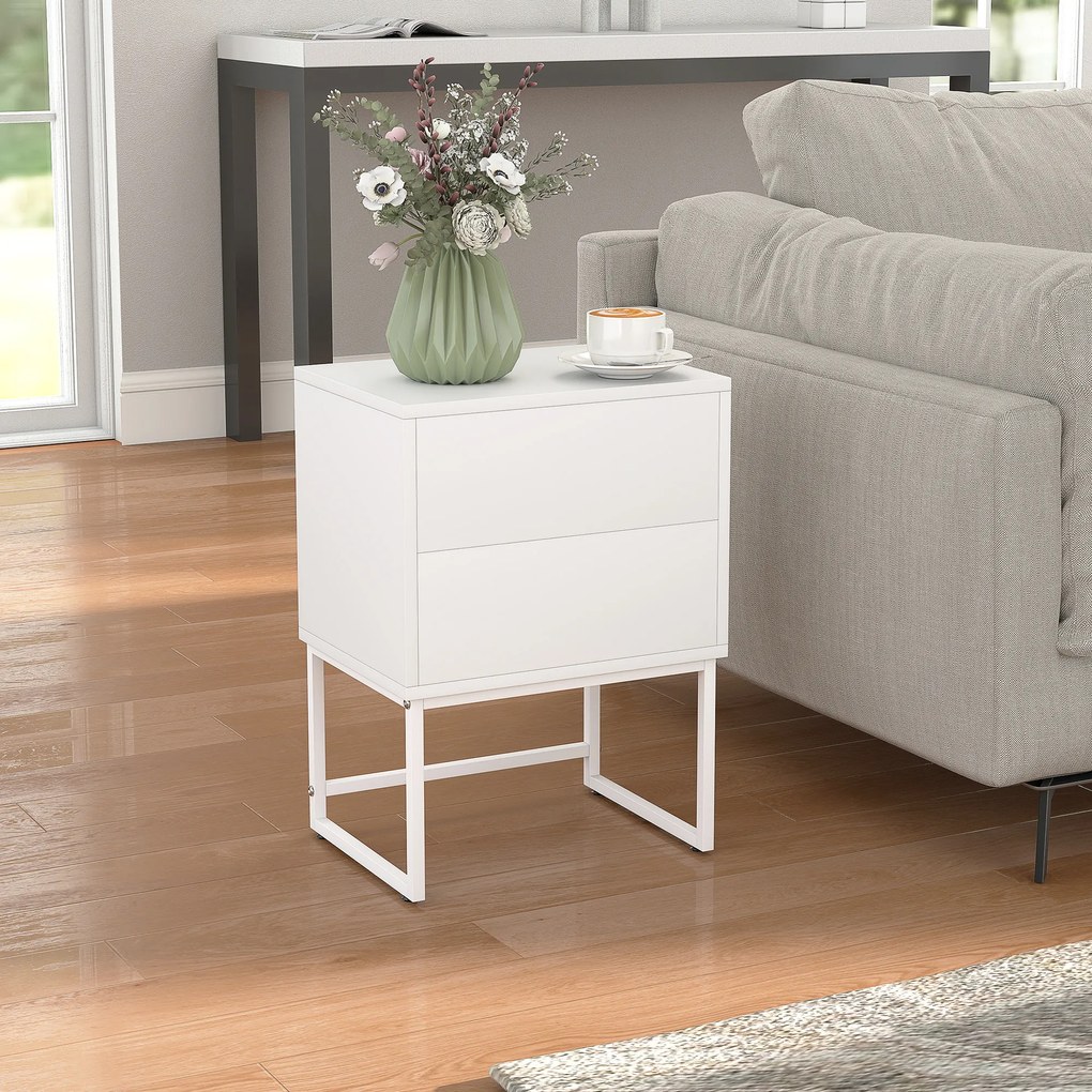 HOMCOM Noptieră Modernă cu 2 Sertare cu Deschidere prin Apăsare 40x30x50cm Alb | Aosom Romania