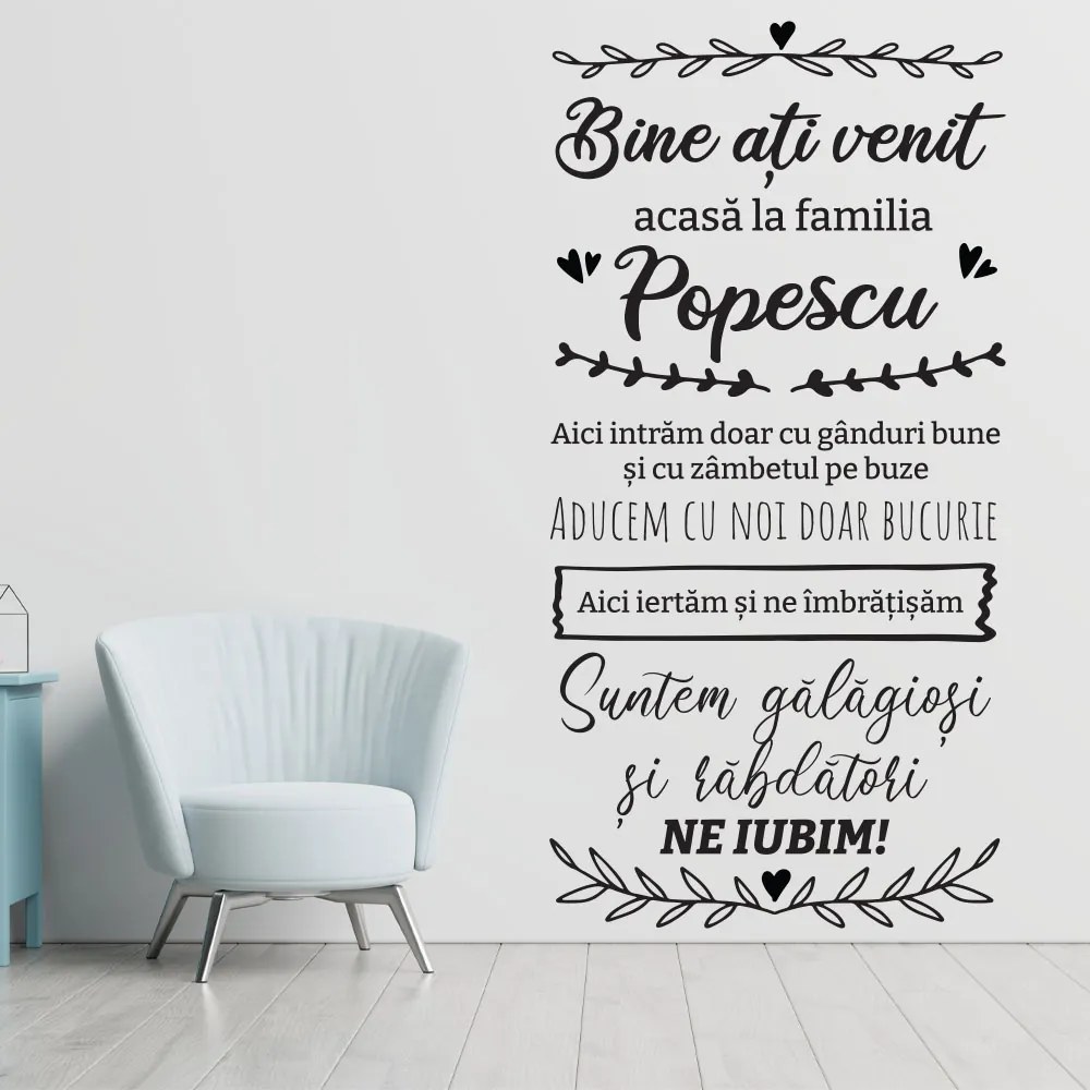 Sticker Decorativ Perete "Bine ati venit acasa la familia...", 47x94 cm