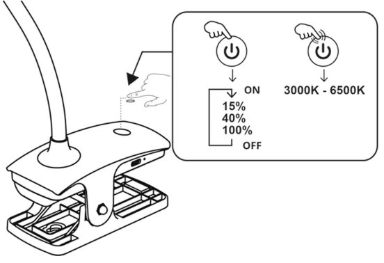 Top Light LED – lampă de birou cu clemă BELLA, dimabilă cu control tactil, LED/4,8W/5V 3000-6500K, albă