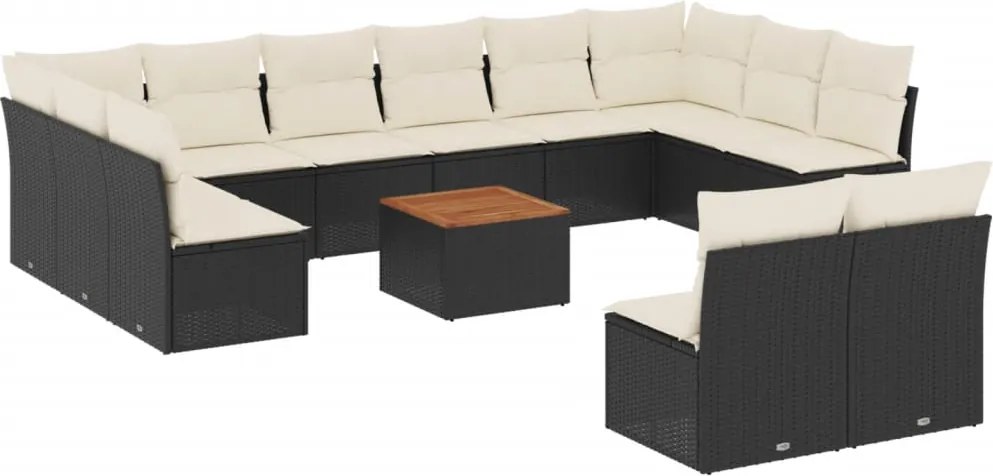 vidaXL Set mobilier de grădină cu perne, 13 piese, negru, poliratan