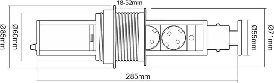 Priză încorporabilă în blat Lift Box Design Light, 3 prize Schuko, negru, D:71 mm Plastic, Negru, D:71 mm; H:285 mm